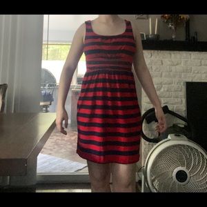 Striped navy and red dress